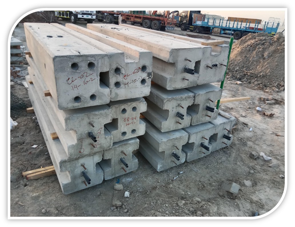 Precast concrete beams stacked at yard